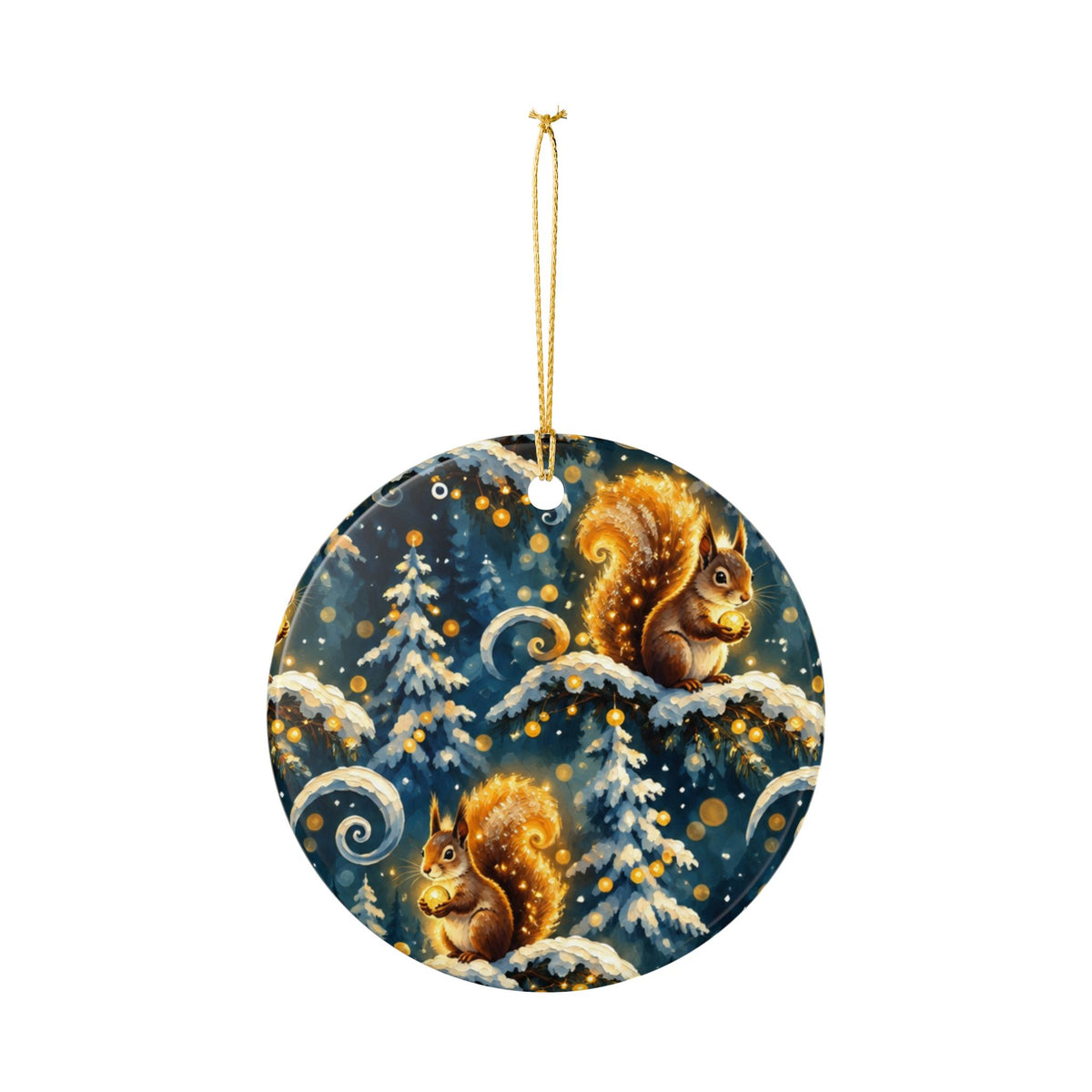 Squirrel Winter Ceramic Ornament — Festive Snowy Tree Holiday Decoration