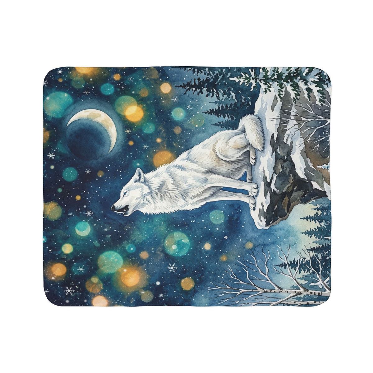 Mystical Howling Wolf Fleece Sherpa Blanket