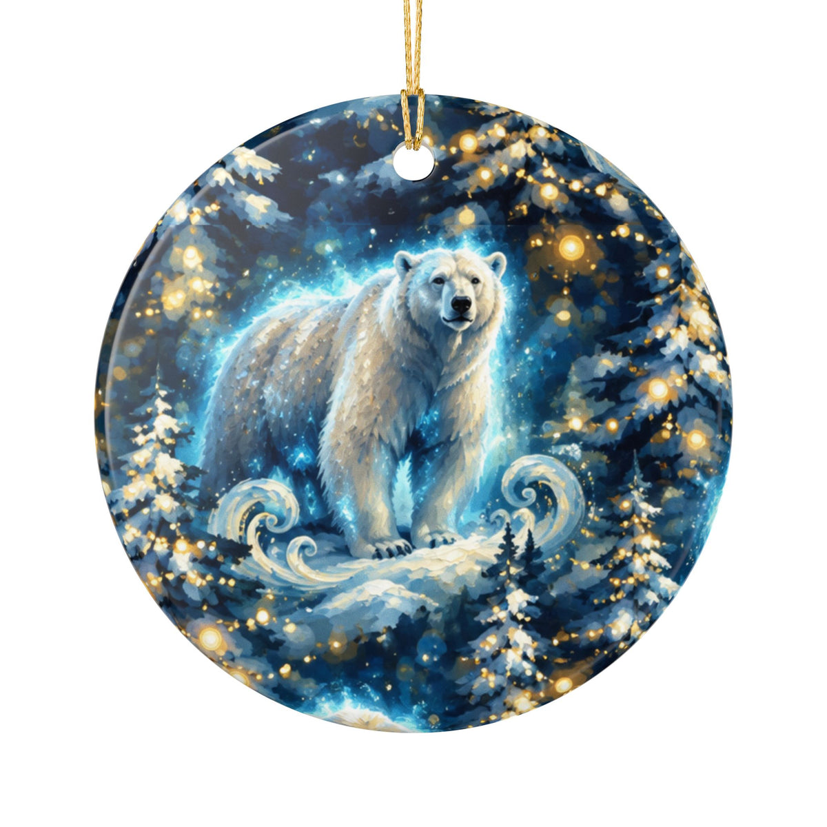 Polar Bear Ceramic Ornament — Winter Snowforest Holiday Decoration