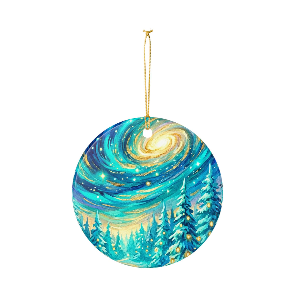 Winter Starry Night Forest Ceramic Ornament