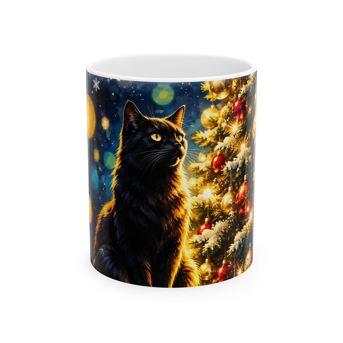 Black Cat Christmas Tree Ceramic Mug