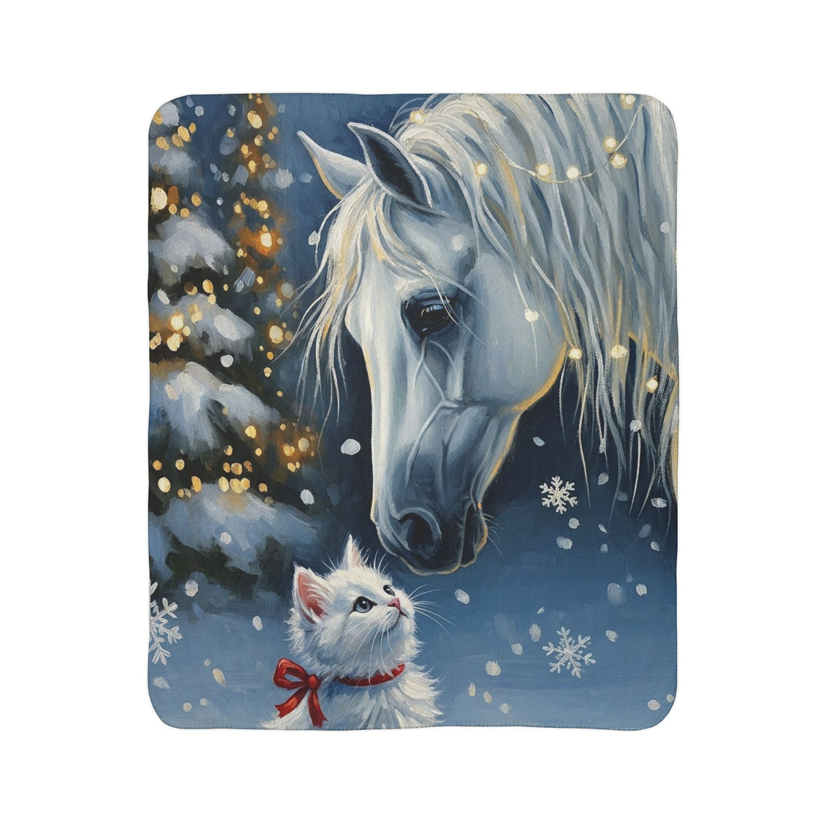 Fleece Sherpa Blanket – Magical Winter Horse and Puppy Snow Scene