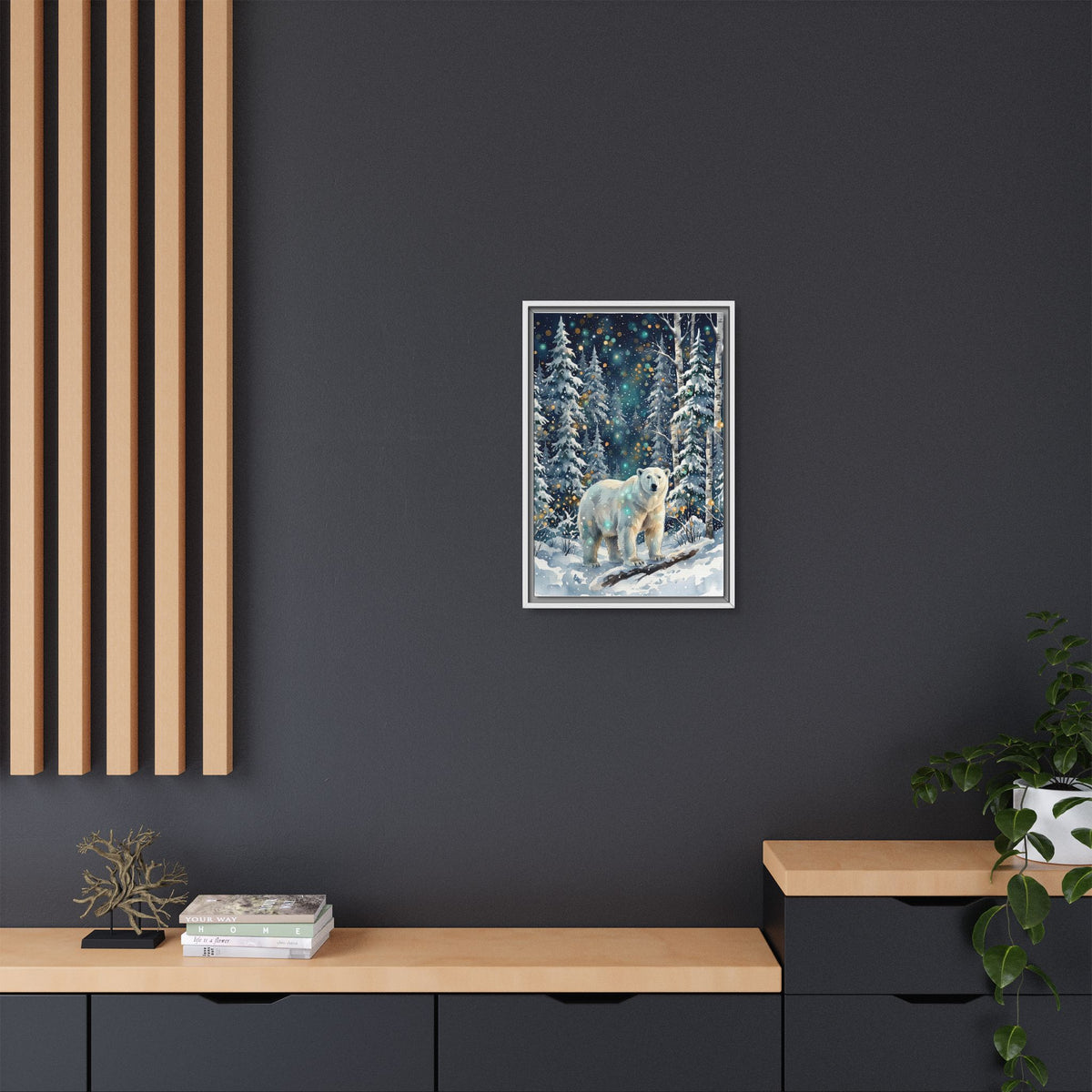 Framed Canvas Polar Bear Winter Forest Wall Art