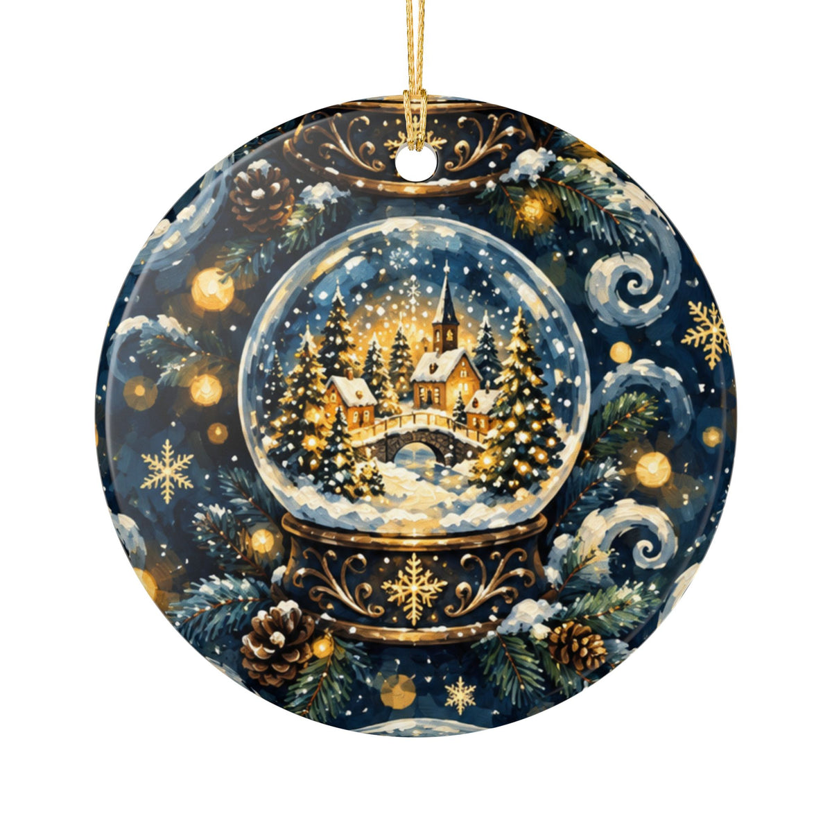 Snow Globe Ceramic Ornament — Cozy Winter Village Christmas Decoration