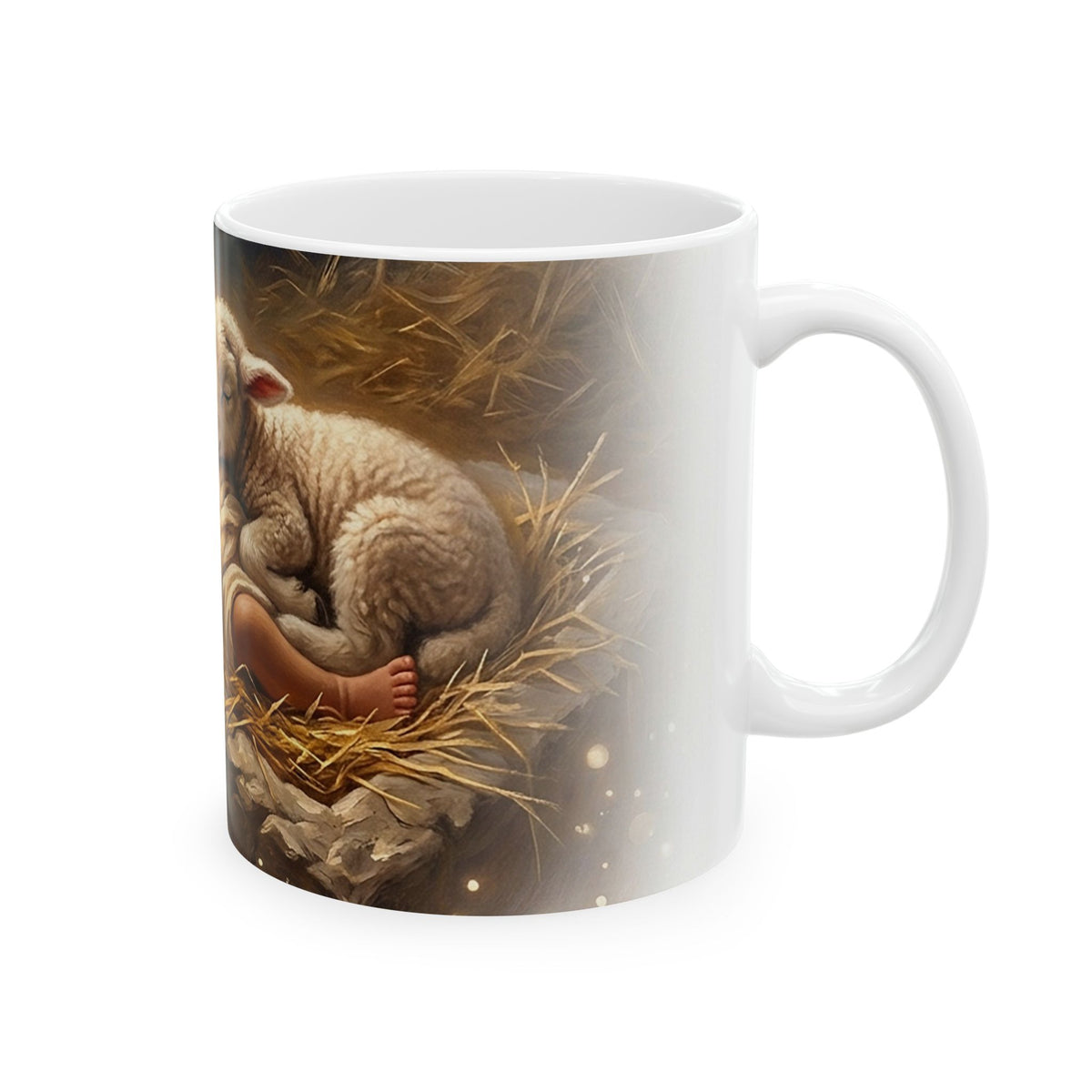 Ceramic Mug with Sleeping Baby and Lamb, Tender Nursery Art