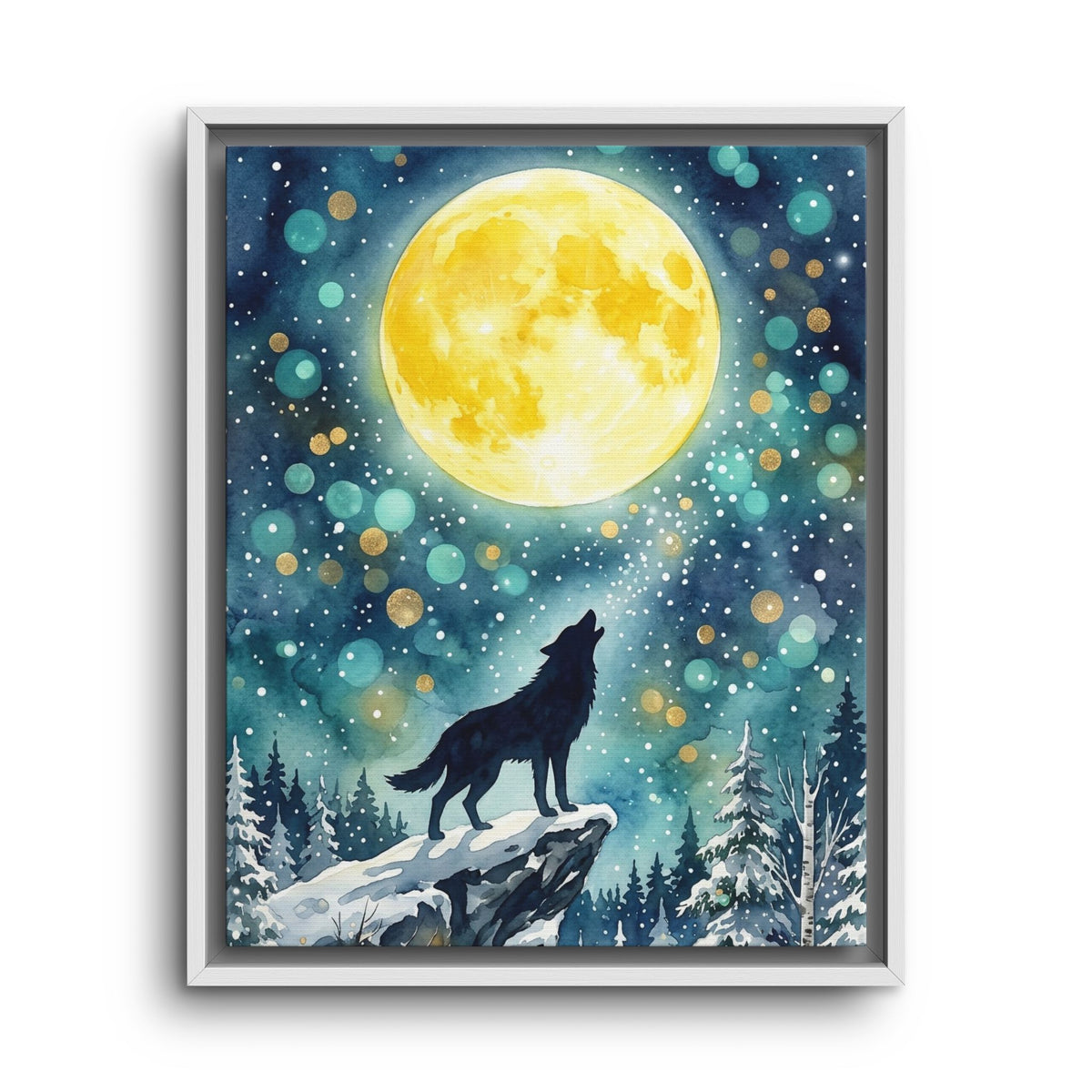 Framed Canvas Wolf Howling at the Moon Wall Art