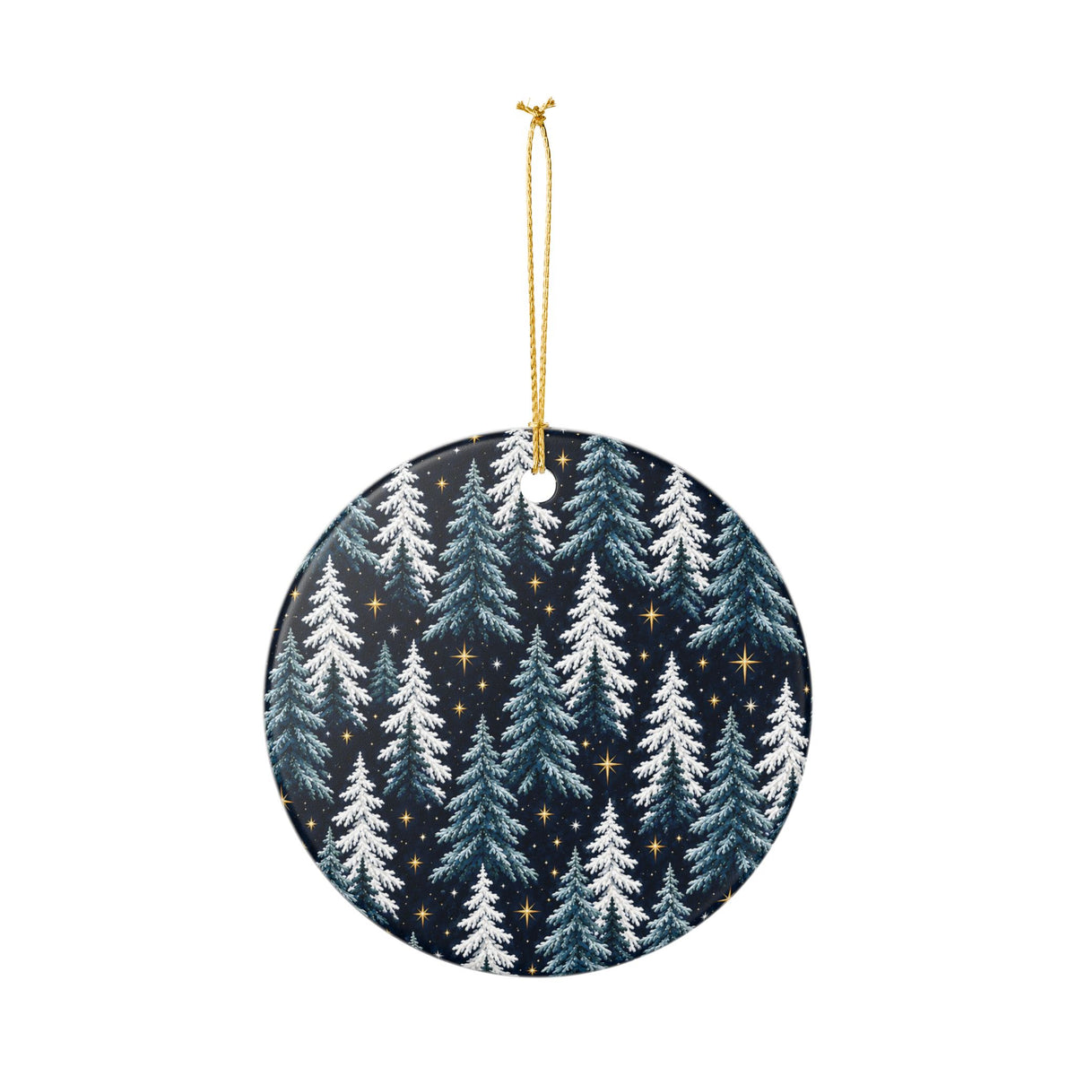 Ceramic Christmas Ornament – Winter Forest Snowy Pine Trees