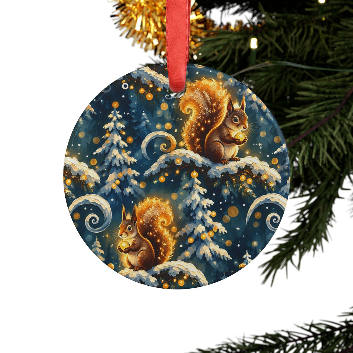 Whimsical Squirrels in Snow Christmas Acrylic Ornament
