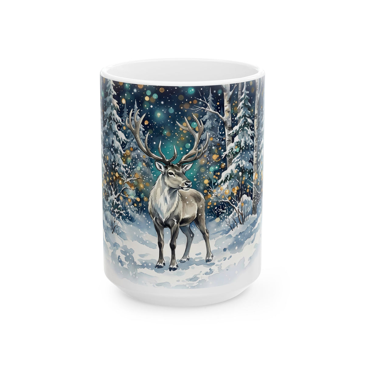 Winter Deer Ceramic Mug – Enchanted Forest Wildlife Coffee Cup