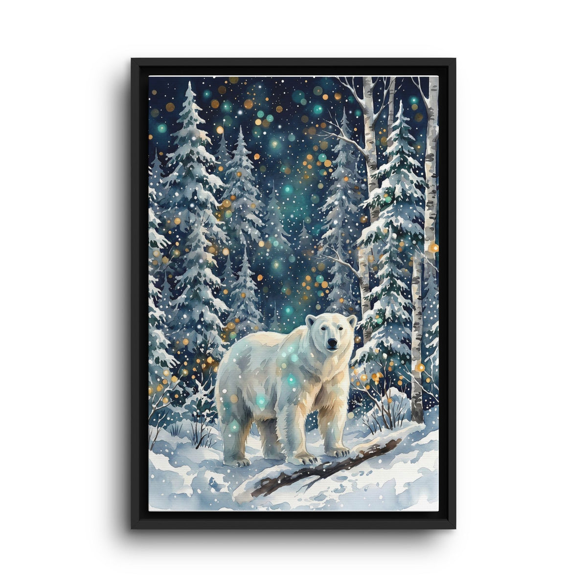 Framed Canvas Polar Bear Winter Forest Wall Art