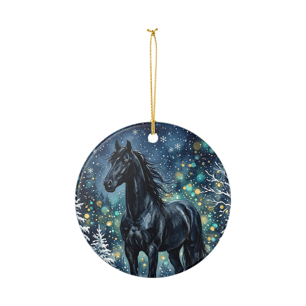 Black Horse Winter Wonderland Ceramic Ornament