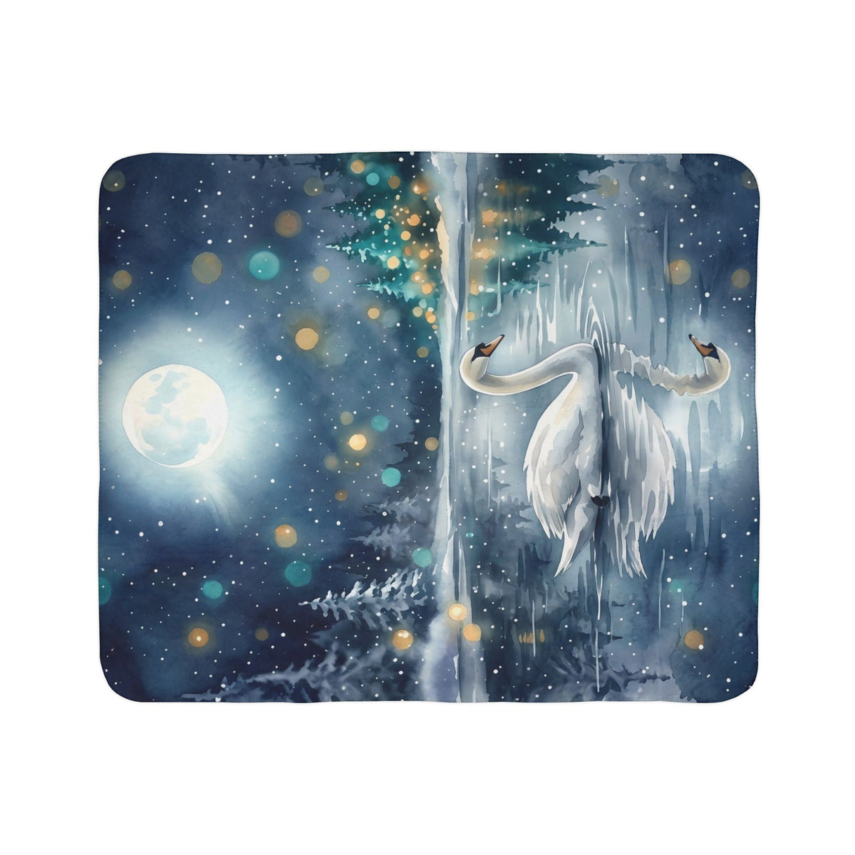 Moonlit Swan Winter Sherpa Blanket