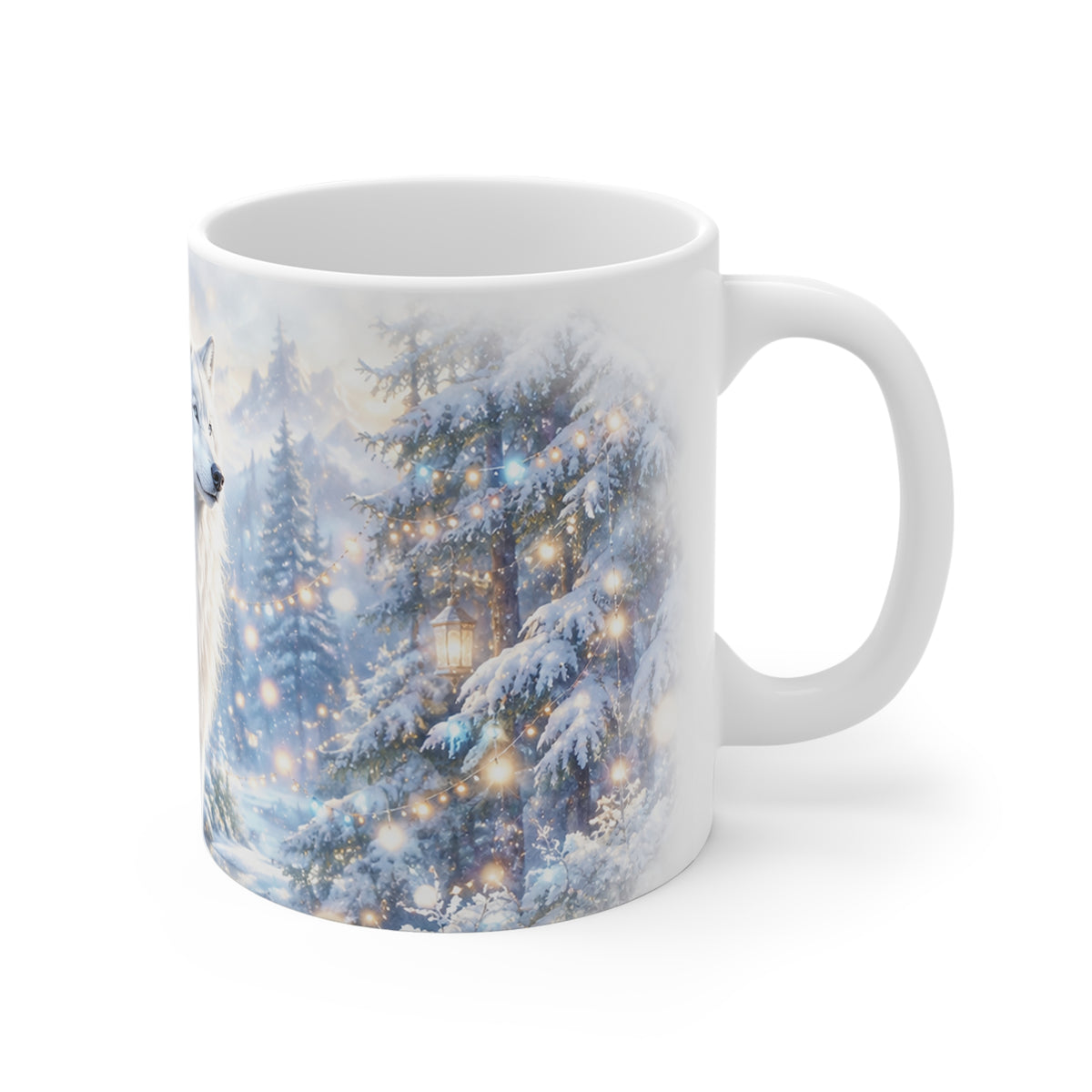 Winter Wolf Mug — 11oz Snowy Forest Coffee Cup