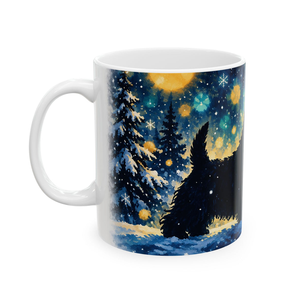 Ceramic Mug – Highland Terrier Under a Starry Winter Night