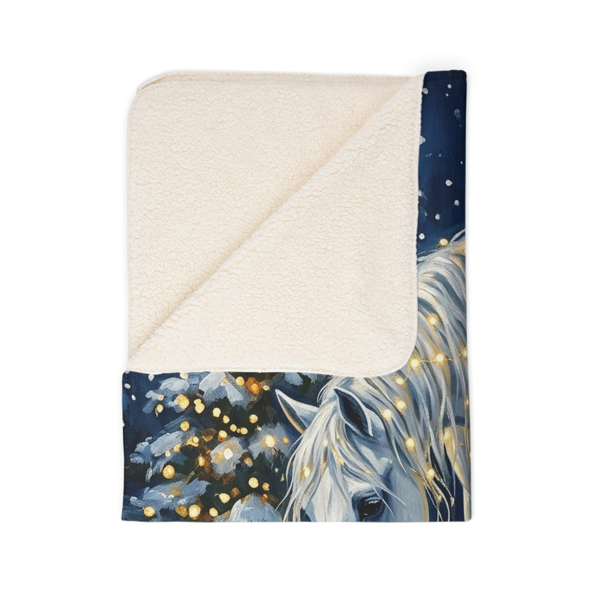 Fleece Sherpa Blanket – Magical Winter Unicorn and Kitten Christmas Scene