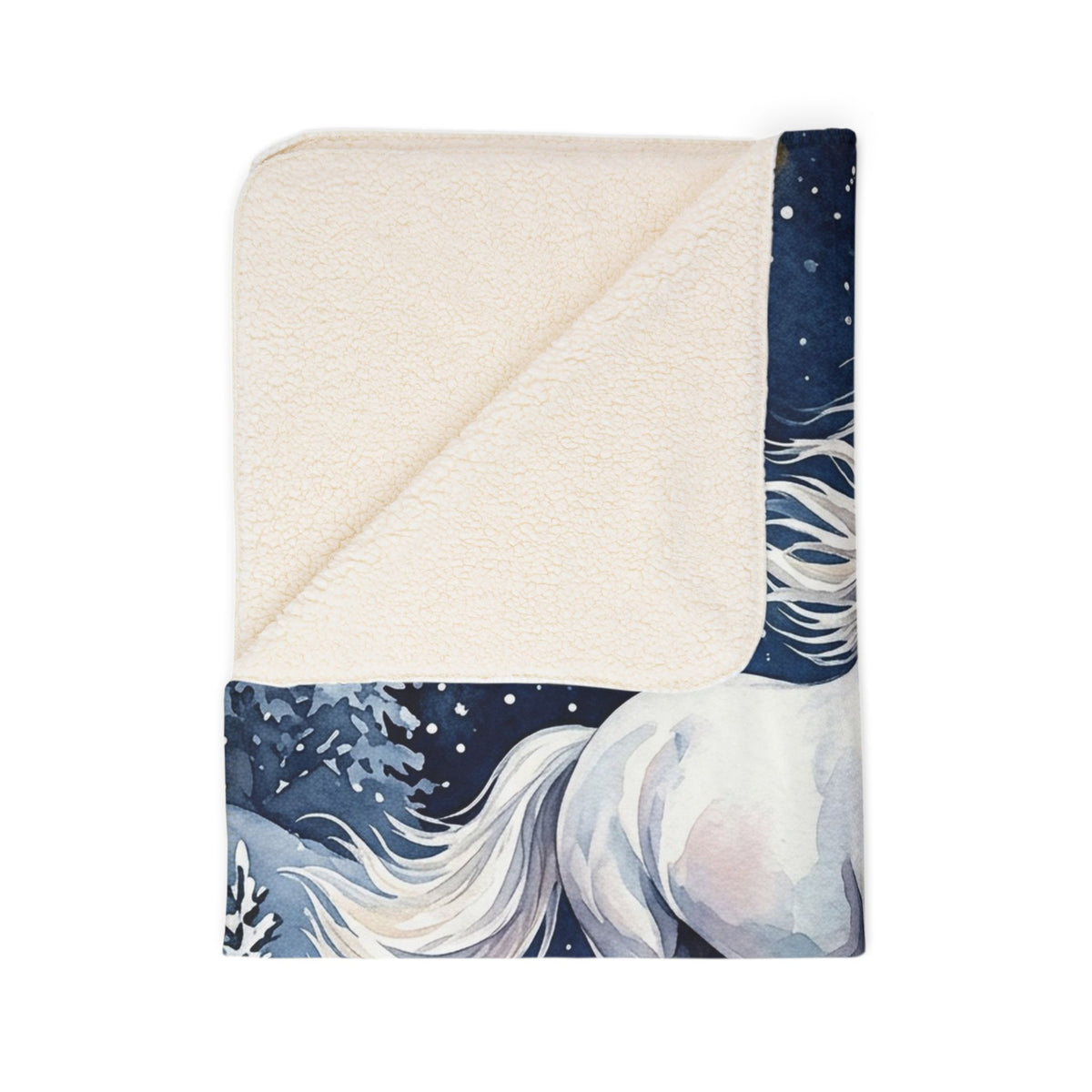 Fleece Sherpa Blanket – Winter Galloping Horse in Snowy Forest