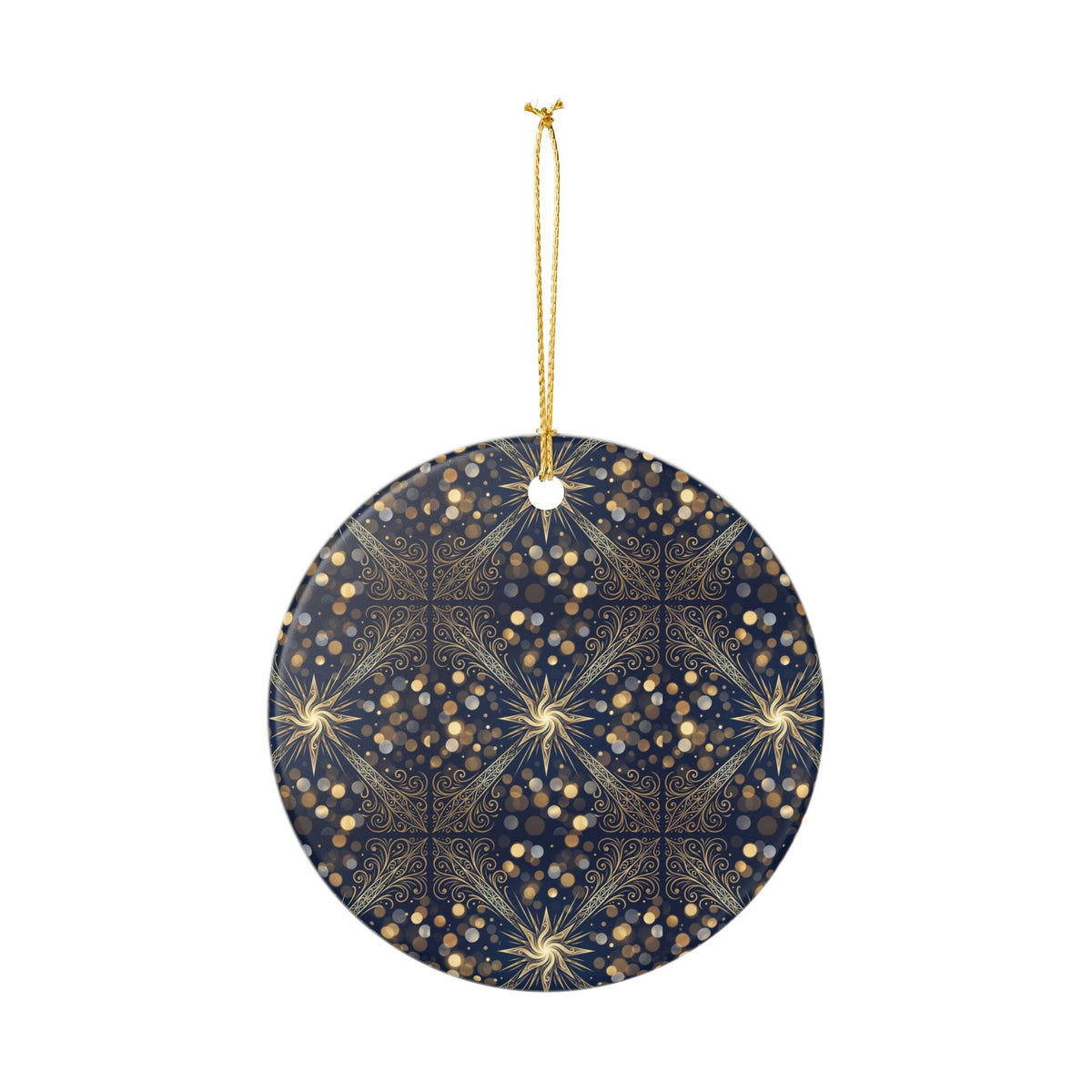 Ceramic Ornament – Elegant Midnight Blue and Gold Starburst Holiday Tree Decoration