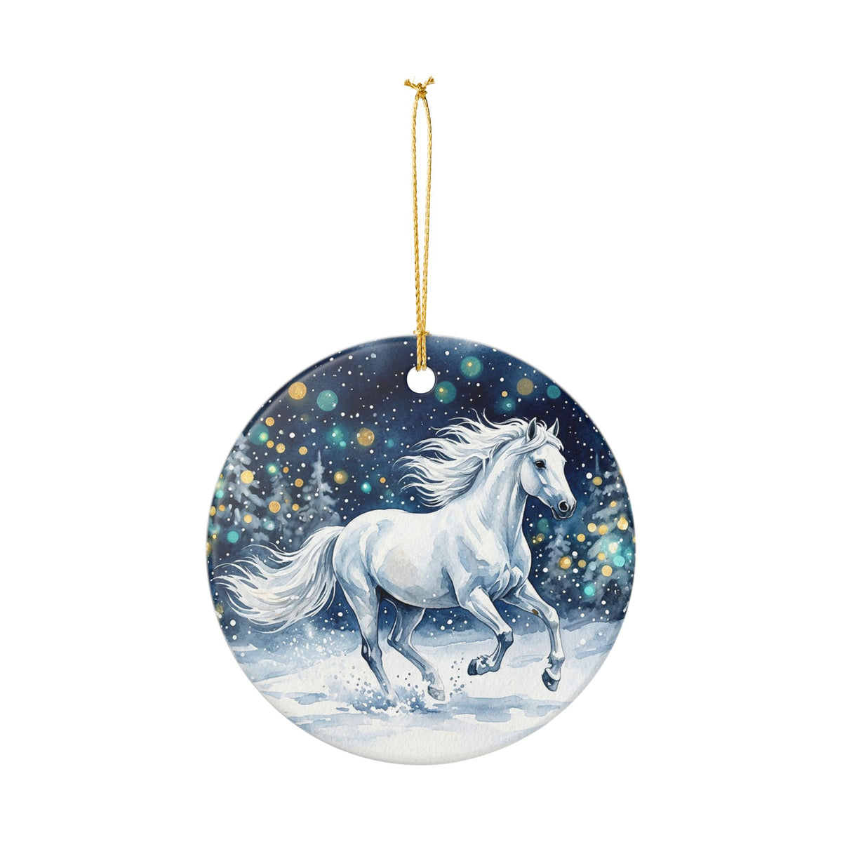 White Winter Horse Ceramic Ornament