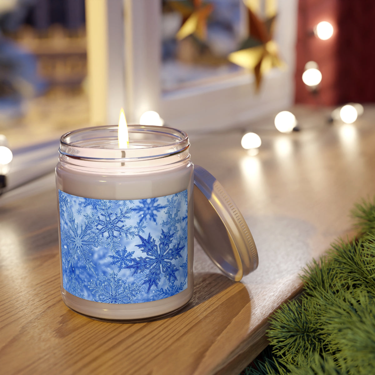 Blue Snowflake Soy Candle – Winter Holiday Home Décor