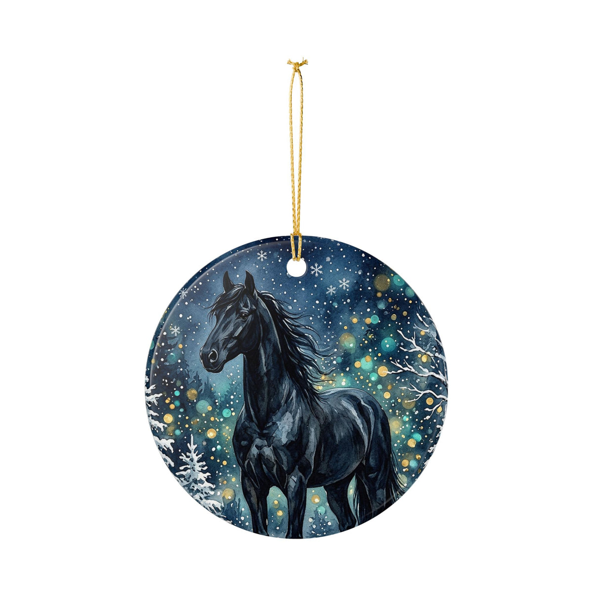Black Horse Winter Wonderland Ceramic Ornament