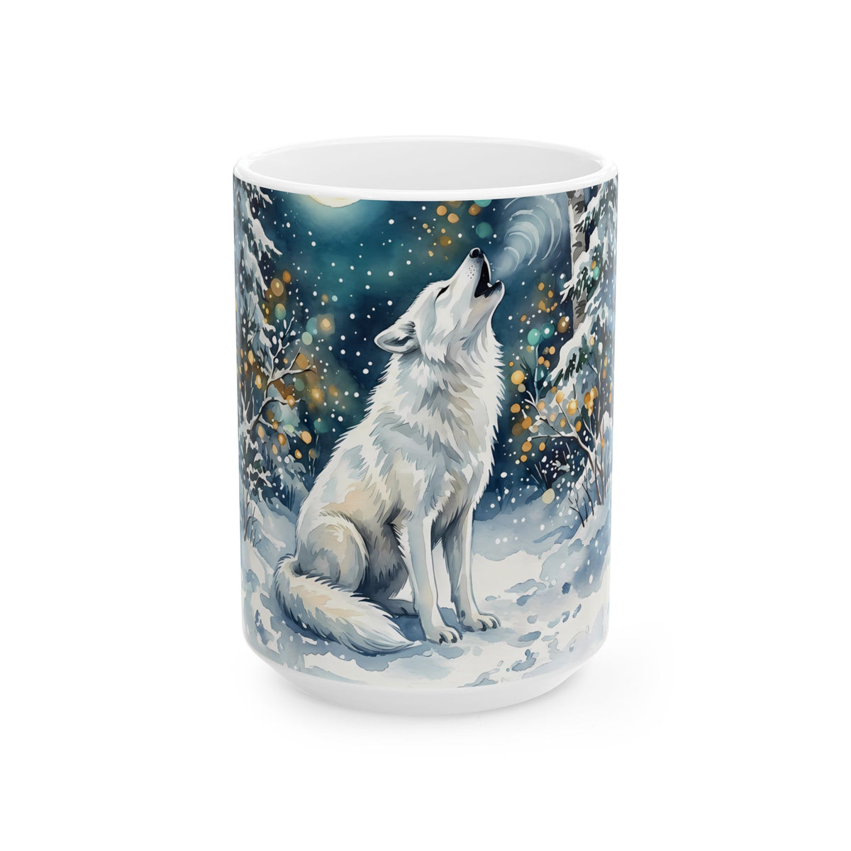 Ceramic Mug – Howling Wolf Winter Moonlight Wildlife Gift