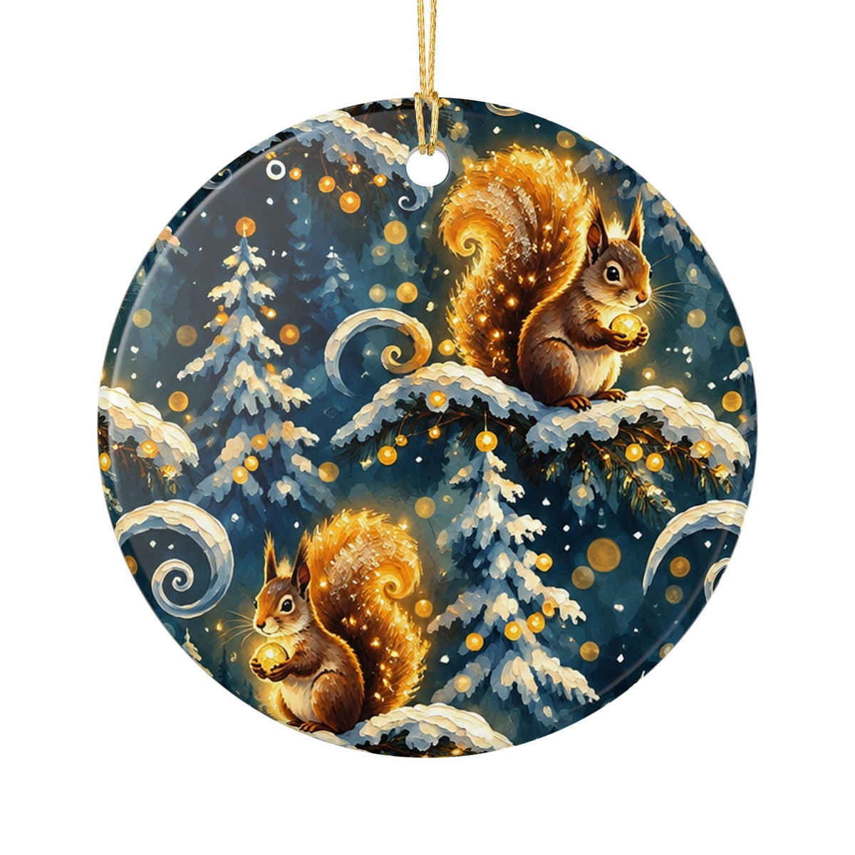 Winter Squirrels Ceramic Christmas Ornament
