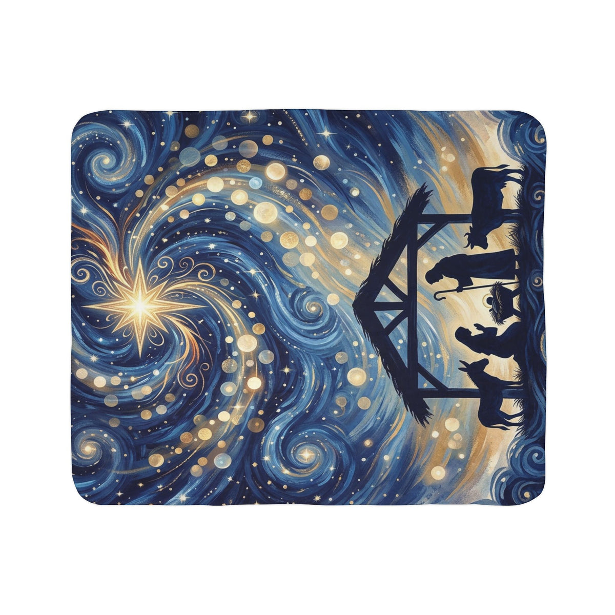 Nativity Starry Night Fleece Sherpa Blanket