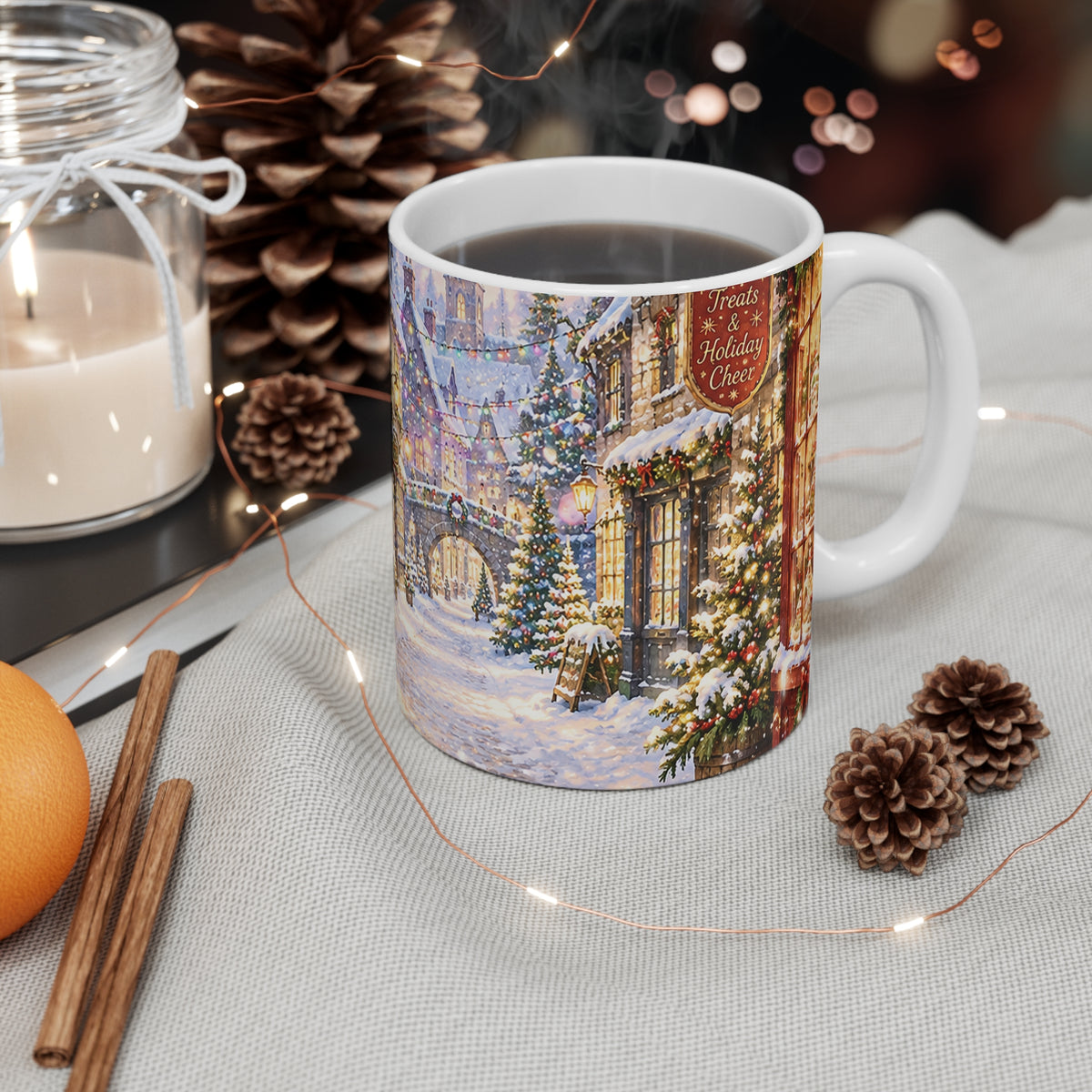Christmas Village Mug — Snowy Holiday Street Coffee Cup (11 oz)