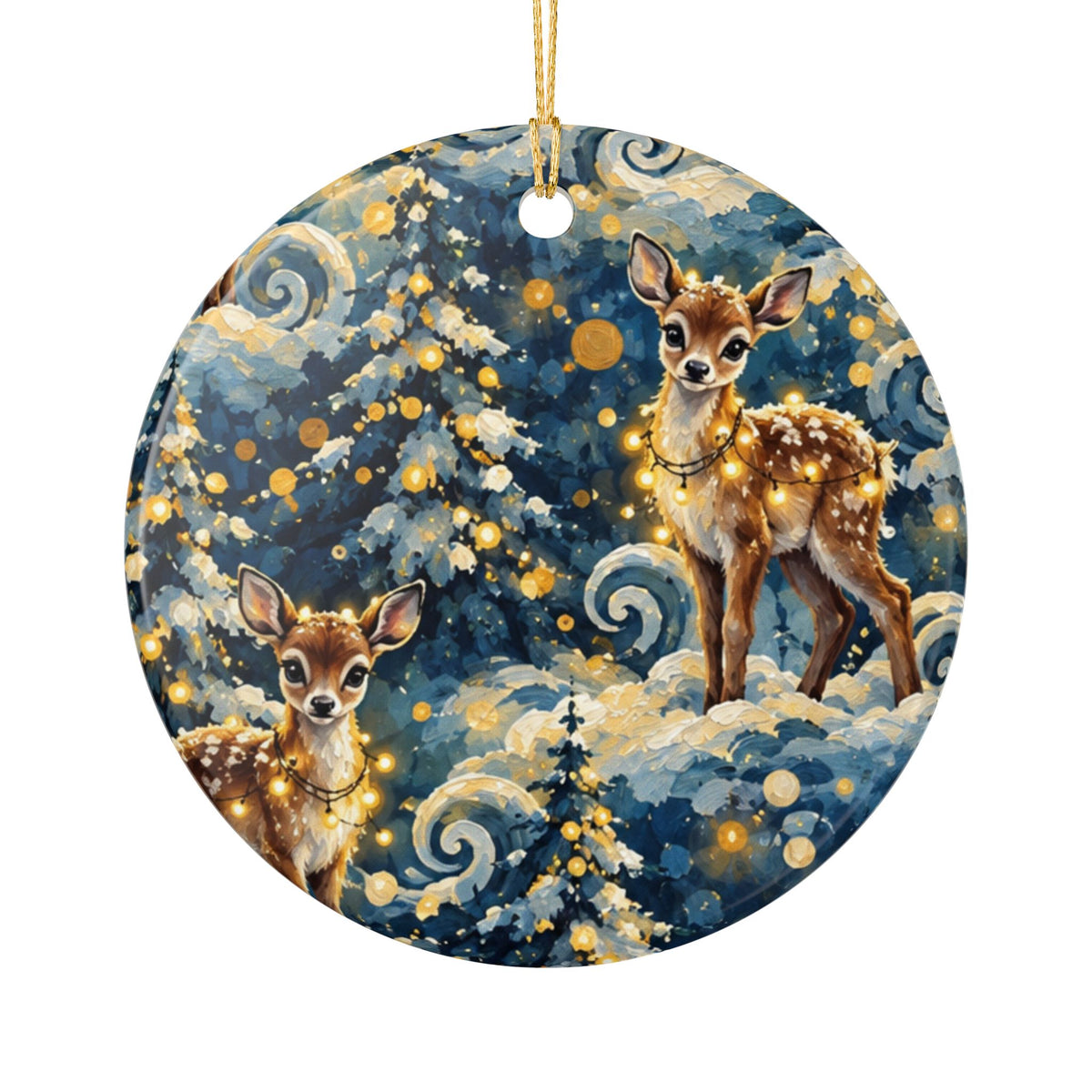 Ceramic Deer Ornament — Cute Fawn Winter Holiday Decoration
