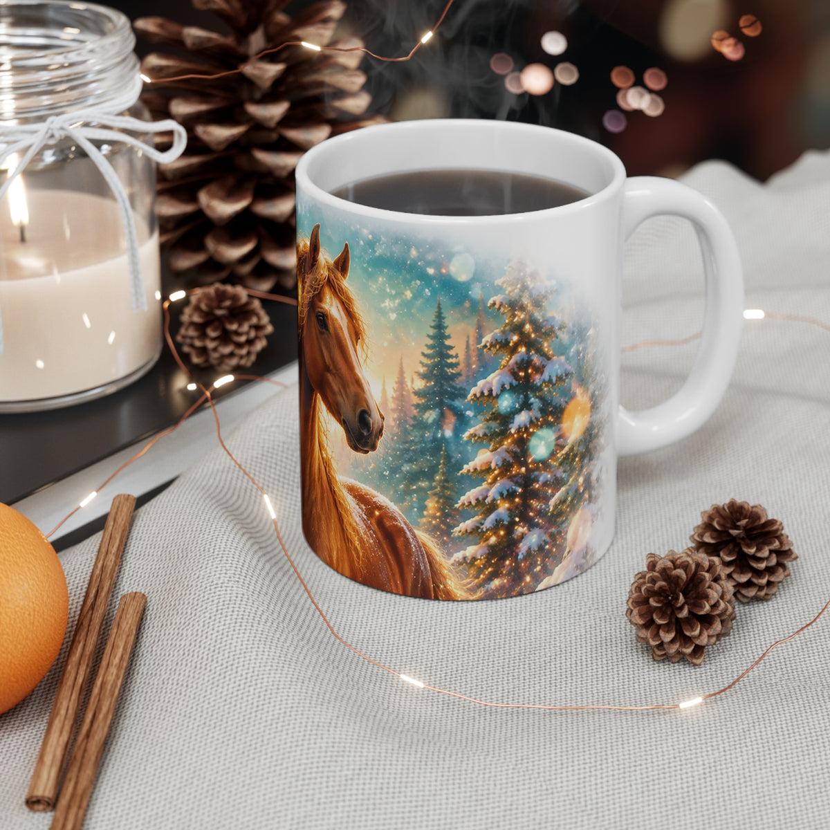 Christmas Horse Mug — Festive Winter Stallion Coffee Cup