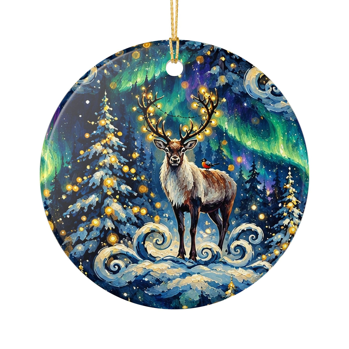 Aurora Borealis Reindeer Ceramic Ornament