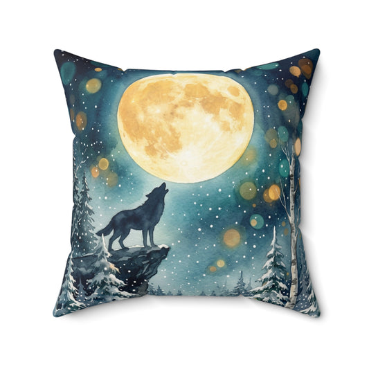 Moonlit Wolf Square Pillow
