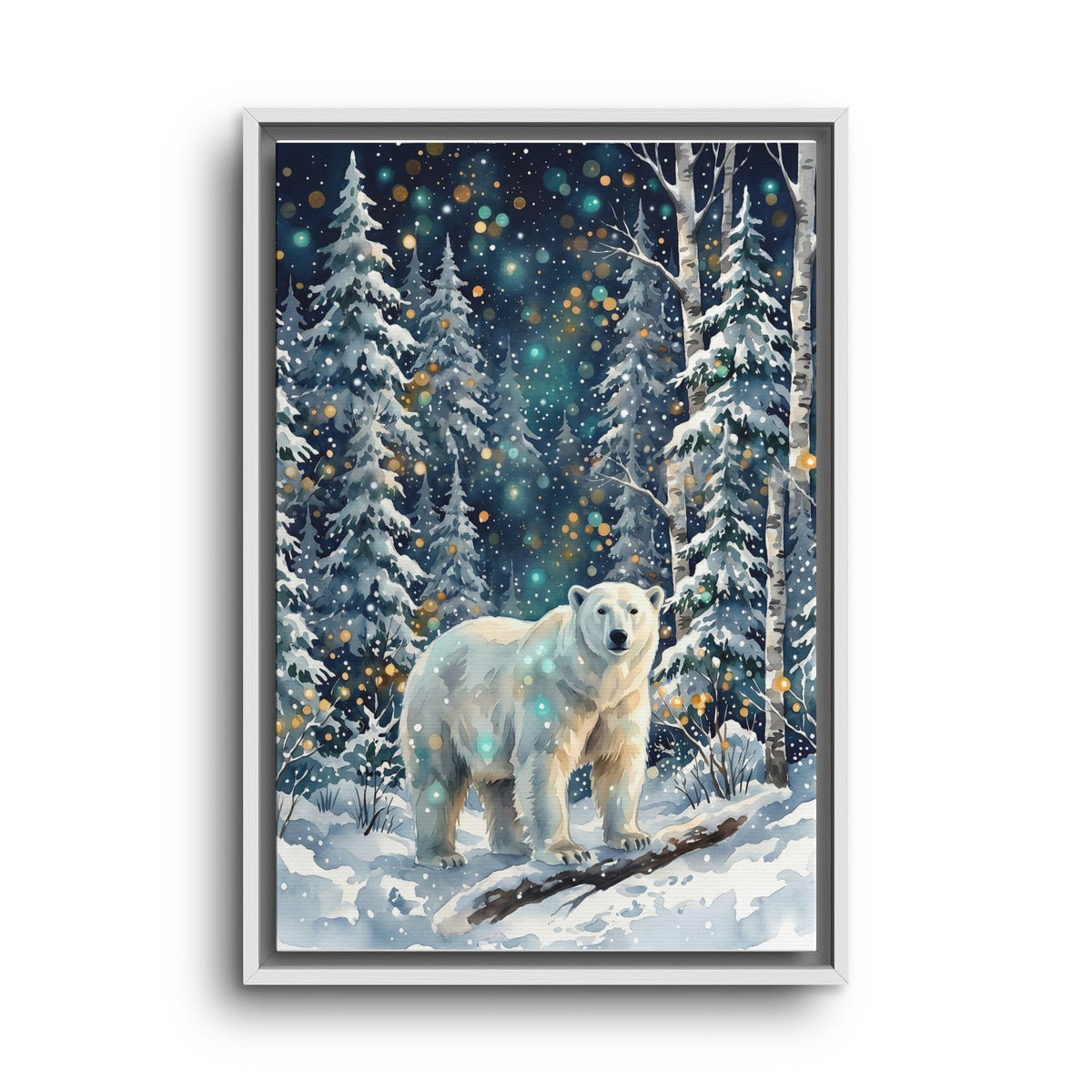 Framed Canvas Polar Bear Winter Forest Wall Art