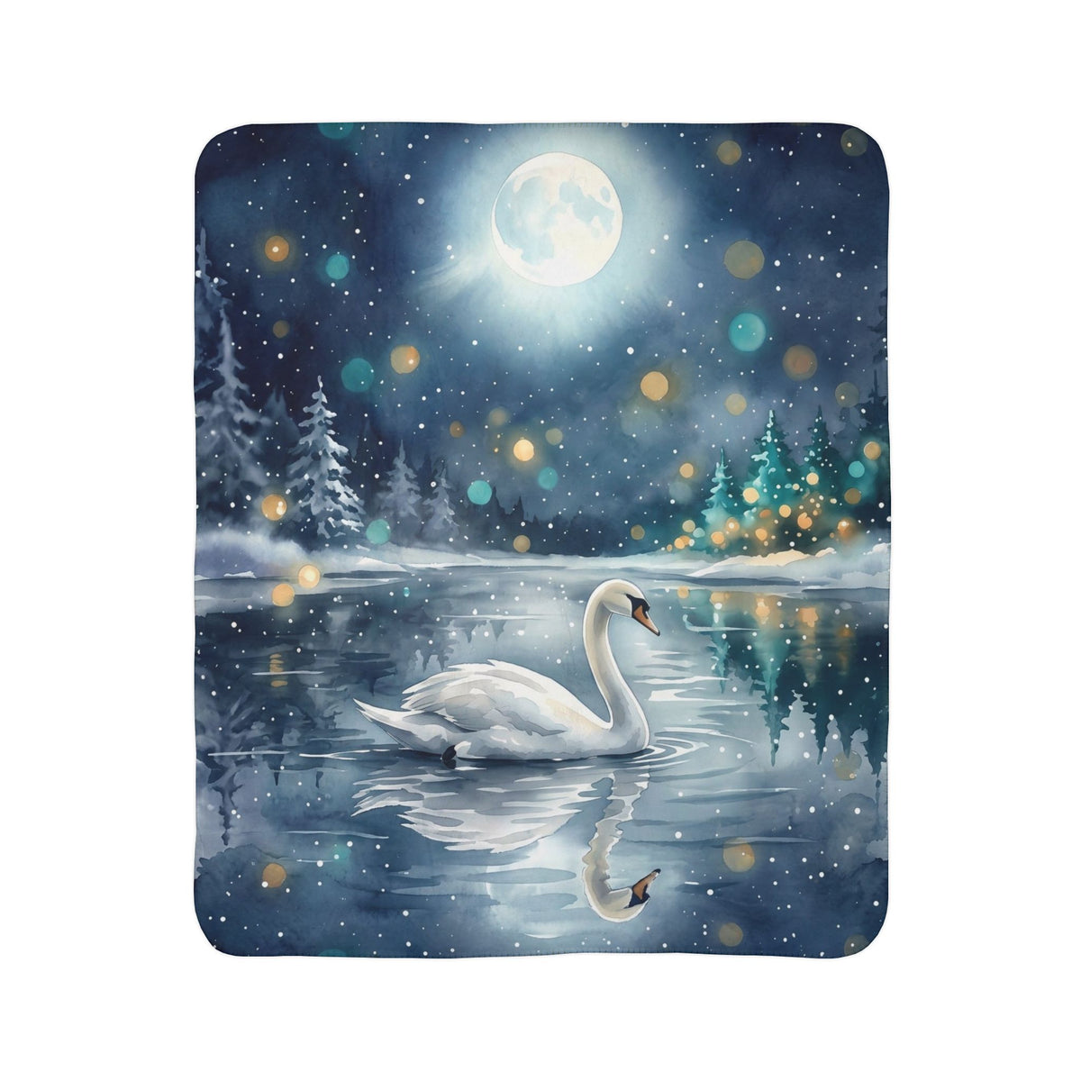 Moonlit Swan Winter Sherpa Blanket