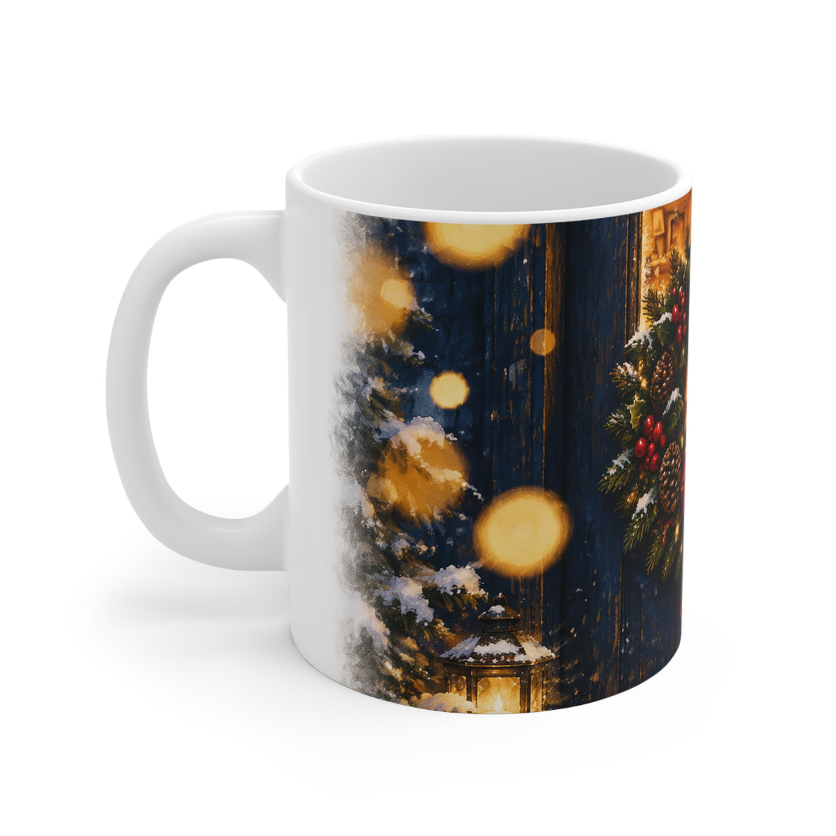 Christmas Wreath Mug — Festive Pinecone & Bow Holiday Coffee Cup (11 oz)