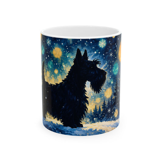 Ceramic Mug – Highland Terrier Under a Starry Winter Night