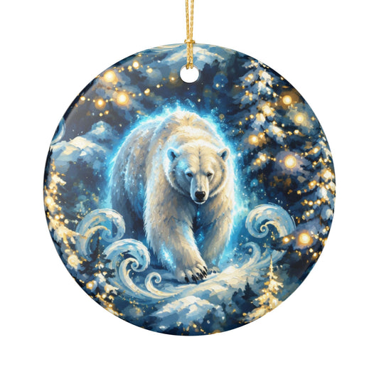 Ceramic Polar Bear Ornament — Winter Forest Holiday Decoration