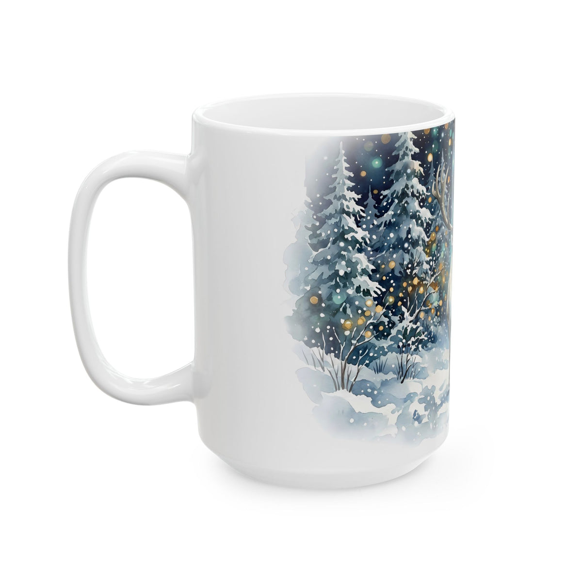 Winter Deer Ceramic Mug – Enchanted Forest Wildlife Coffee Cup