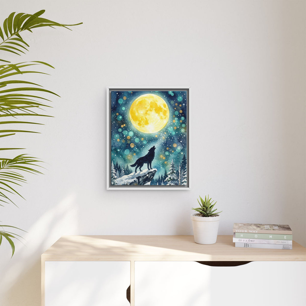 Framed Canvas Wolf Howling at the Moon Wall Art