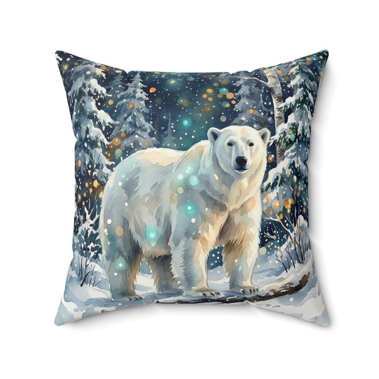 Polar Bear Winter Wonderland Square Pillow
