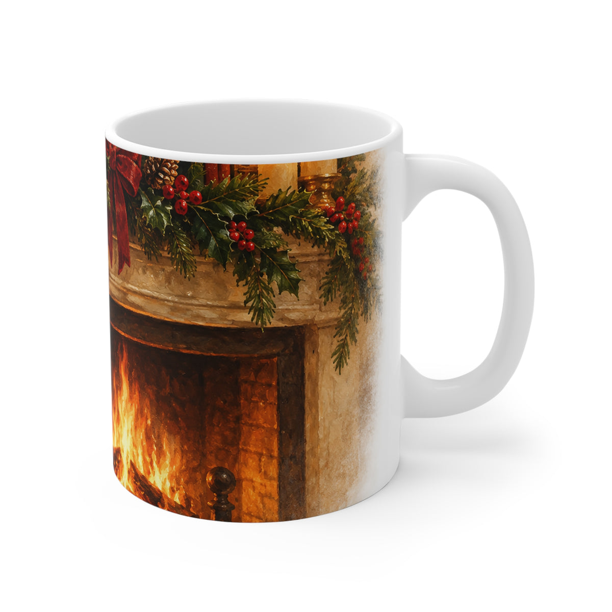Christmas Fireplace Mug — Cozy Holiday Stockings & Tree 11oz
