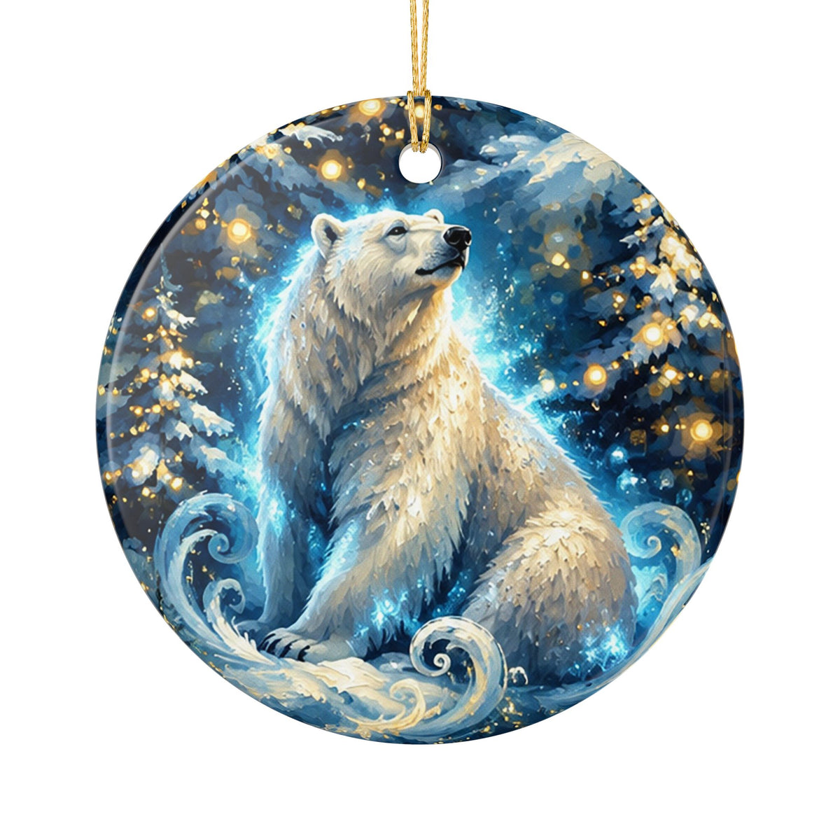 Ceramic Ornament with Majestic Polar Bear Winter Wonderland Design