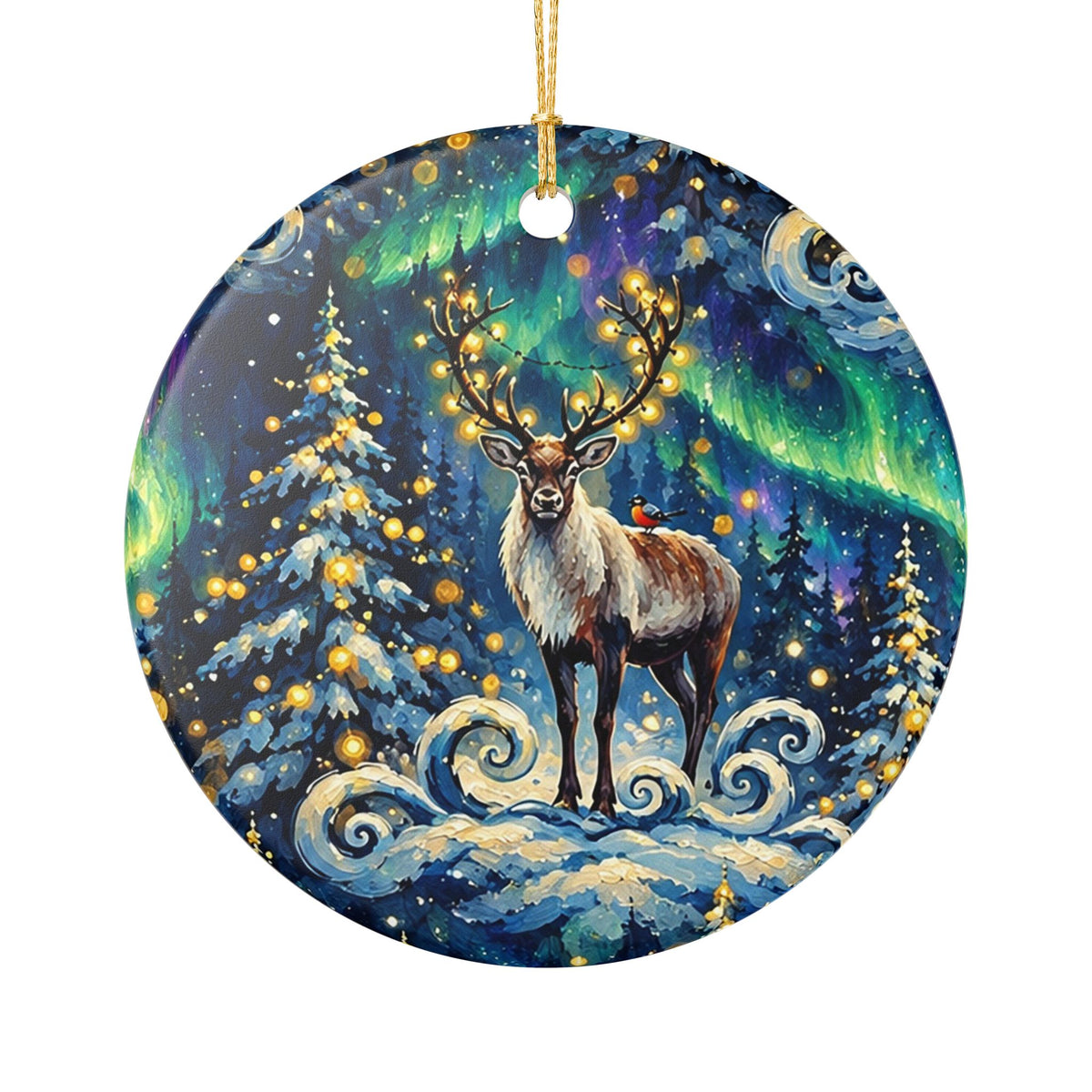 Aurora Borealis Reindeer Ceramic Ornament
