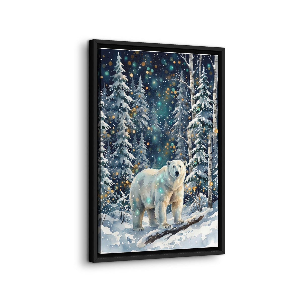 Framed Canvas Polar Bear Winter Forest Wall Art