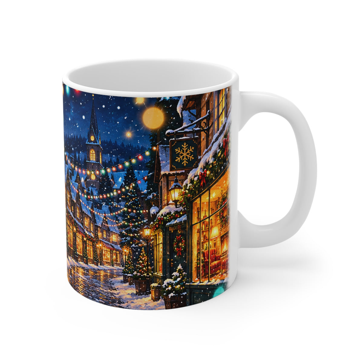 Christmas Village 11oz Mug — Cozy Holiday Street Scene Coffee Cup