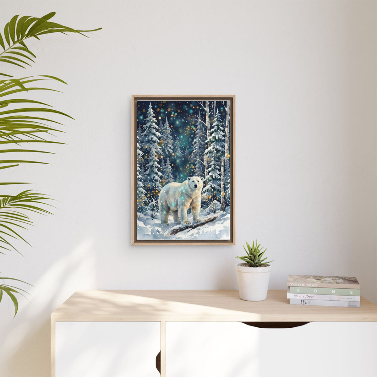 Framed Canvas Polar Bear Winter Forest Wall Art