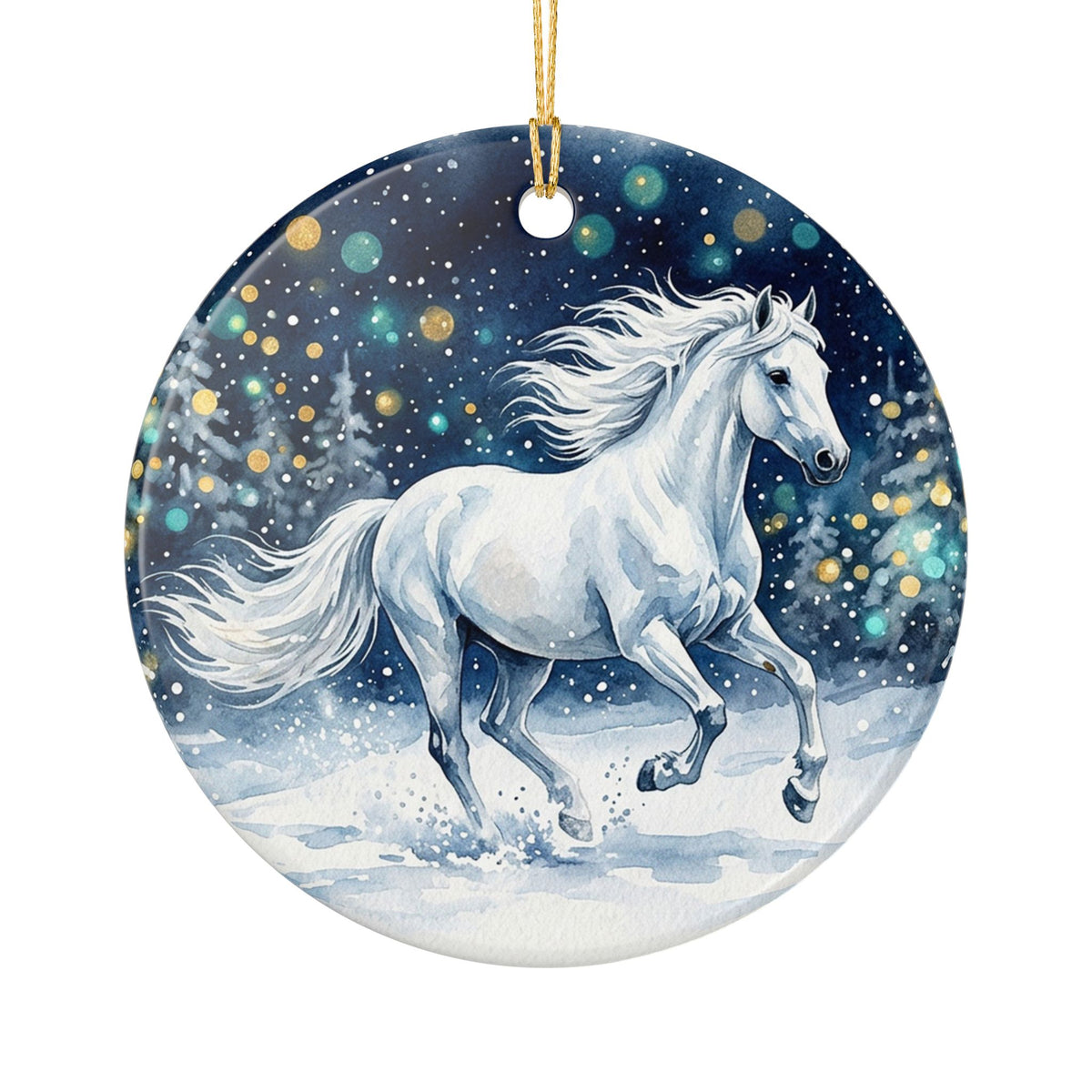 White Winter Horse Ceramic Ornament