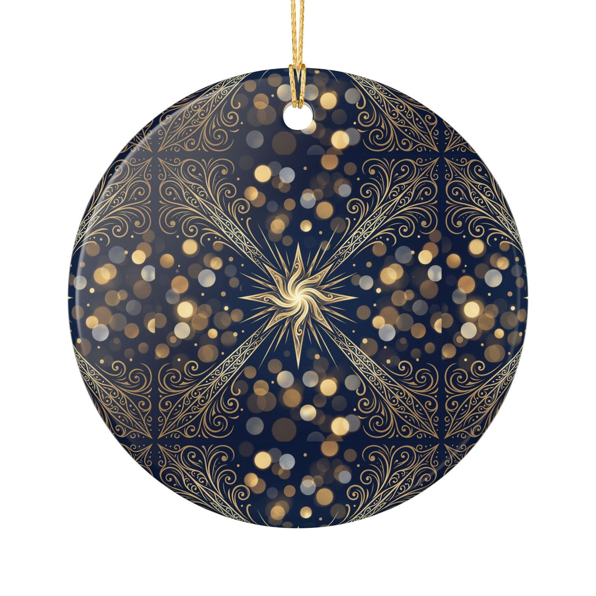 Elegant Navy and Gold Starburst Ceramic Christmas Ornament