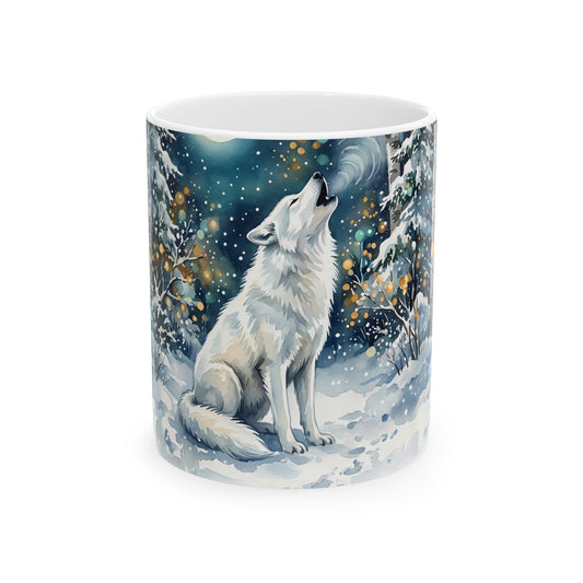 Ceramic Mug – Howling Wolf Winter Moonlight Wildlife Gift