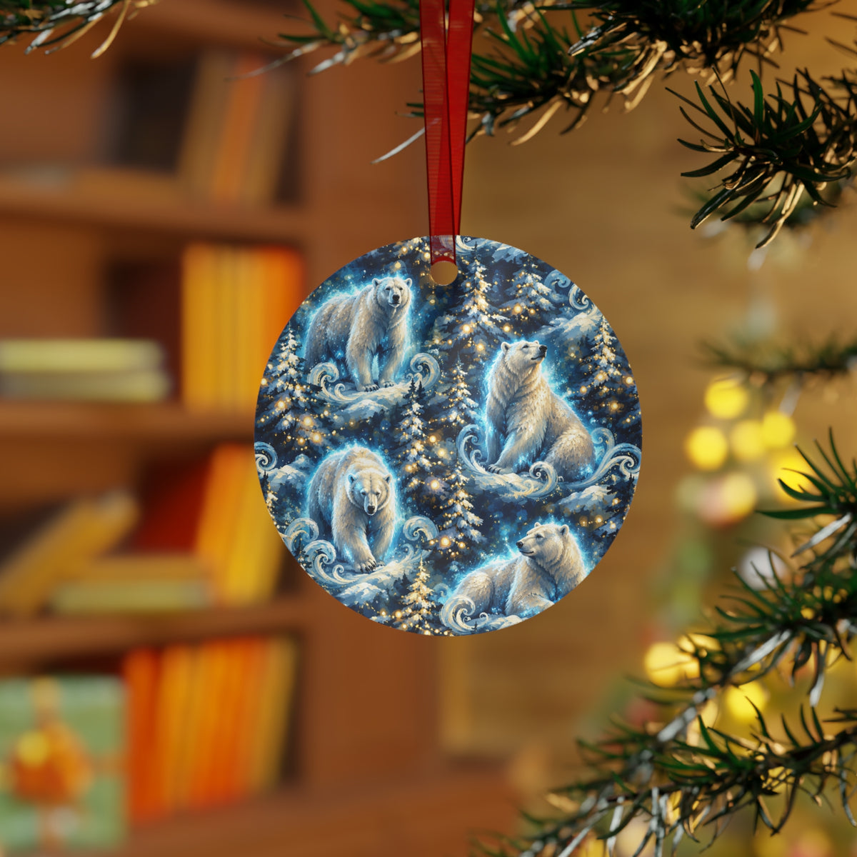 Polar Bear Winter Wonderland Christmas Metal Ornament